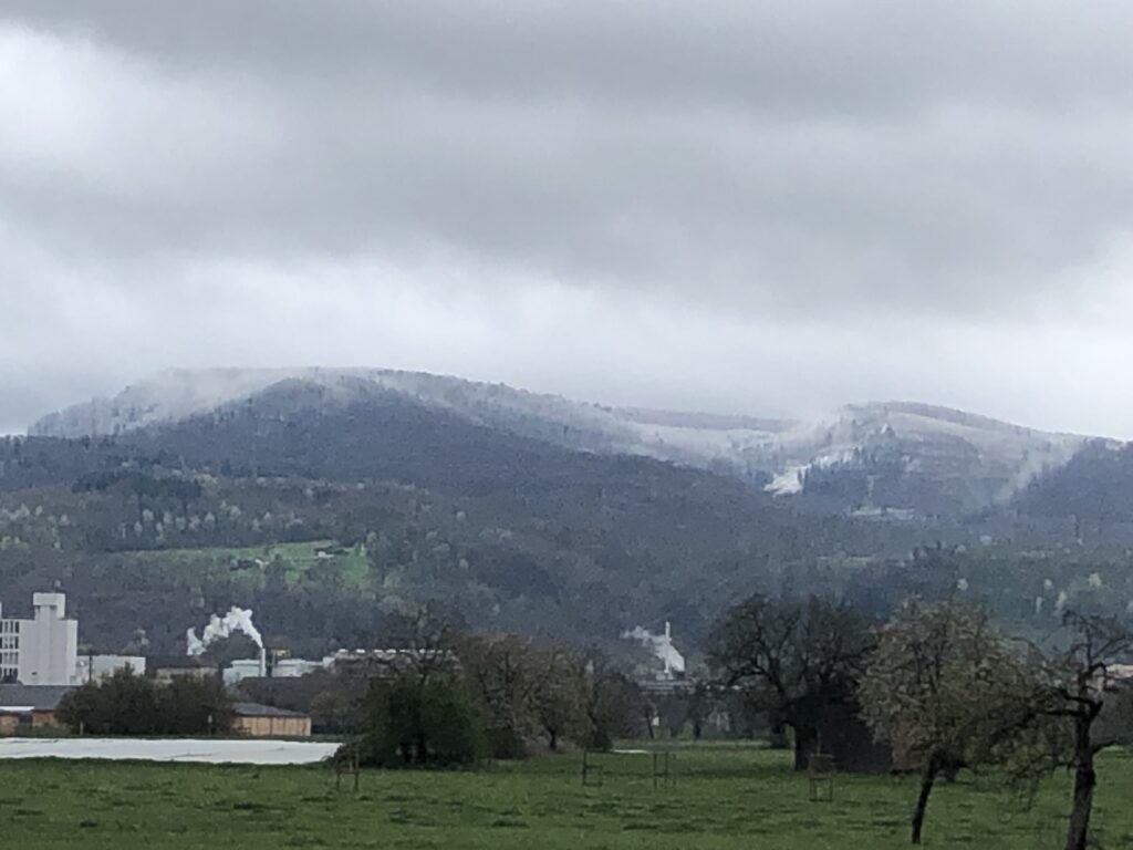Schnee auf den Bergen oberhalb von Muttenz (Bild: Klaus Dapp)
